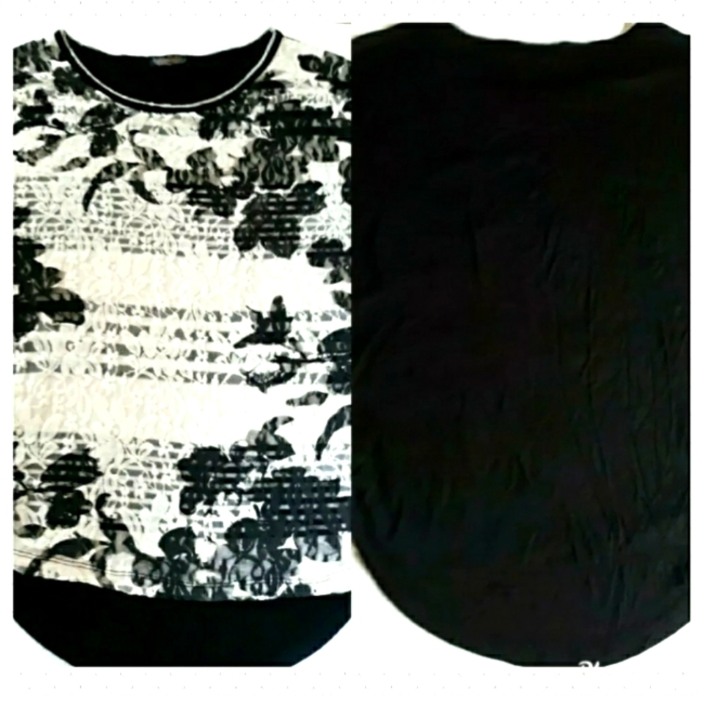 Womens Sz small Black white Floral Lace Vanilla Sugar high low top short sleeve